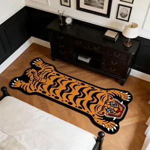Unusual Tiger Pattern Carpet, Soft Comfortable Bedside Rug, Long Strip Carpet, American Style Home Decor, Valentine's Day Gift