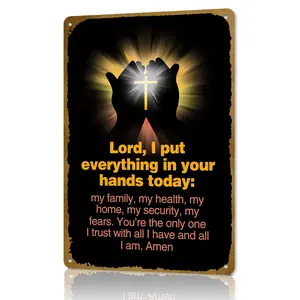 Lord I Put Everything In Your Hands Prayer Aluminum Sign, Christian Hands & Cross Wall Art, Inspirational Religious Quote Tin Plaque for Home, Bedroom, Prayer Room, Church & Office