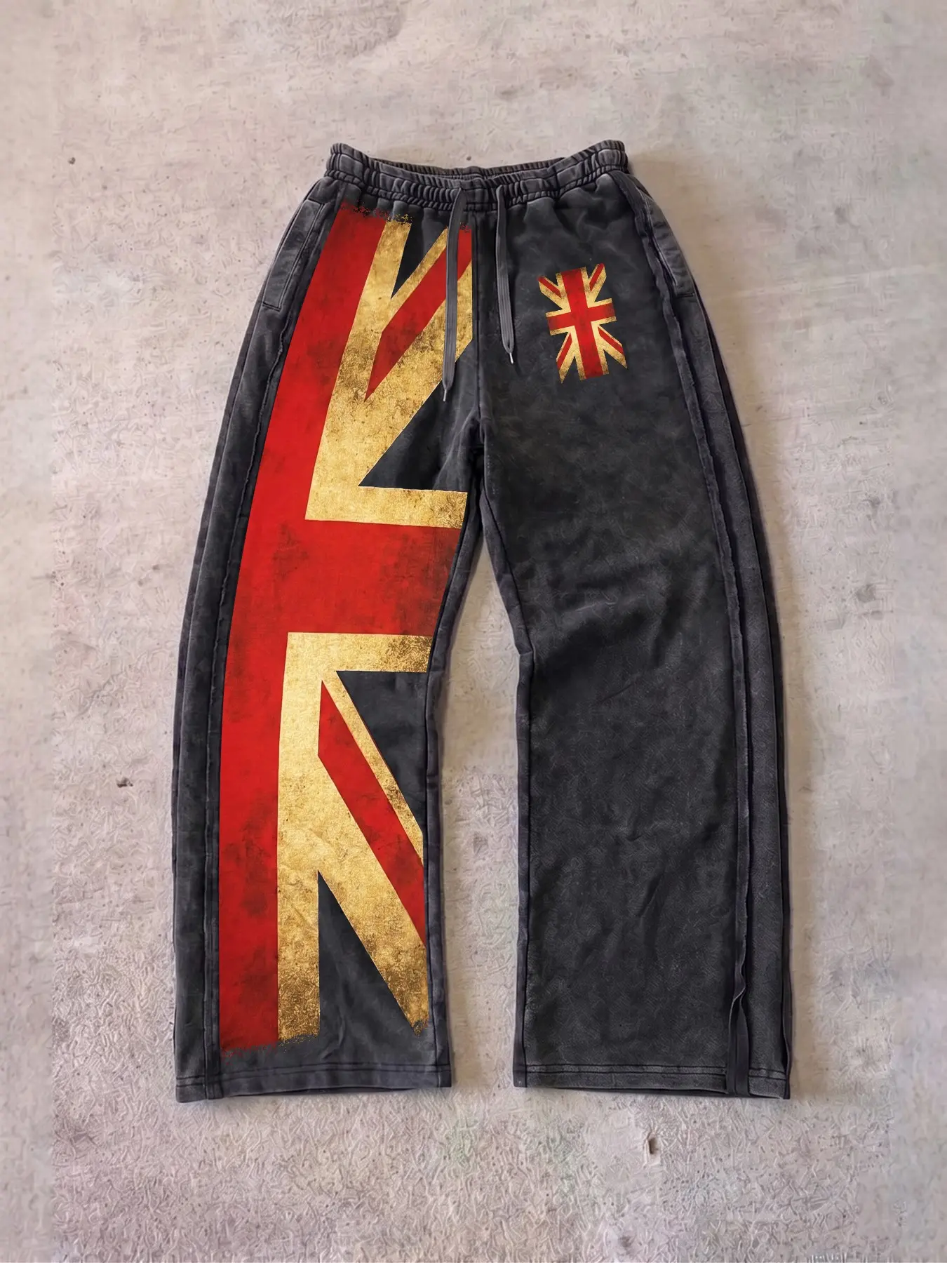 Men's Casual Loose Cotton Sports Pants, Uk Flag Graphic Print, Street Style, Streetwear, Drawstring Waist, Long/regular Length, All Seasons