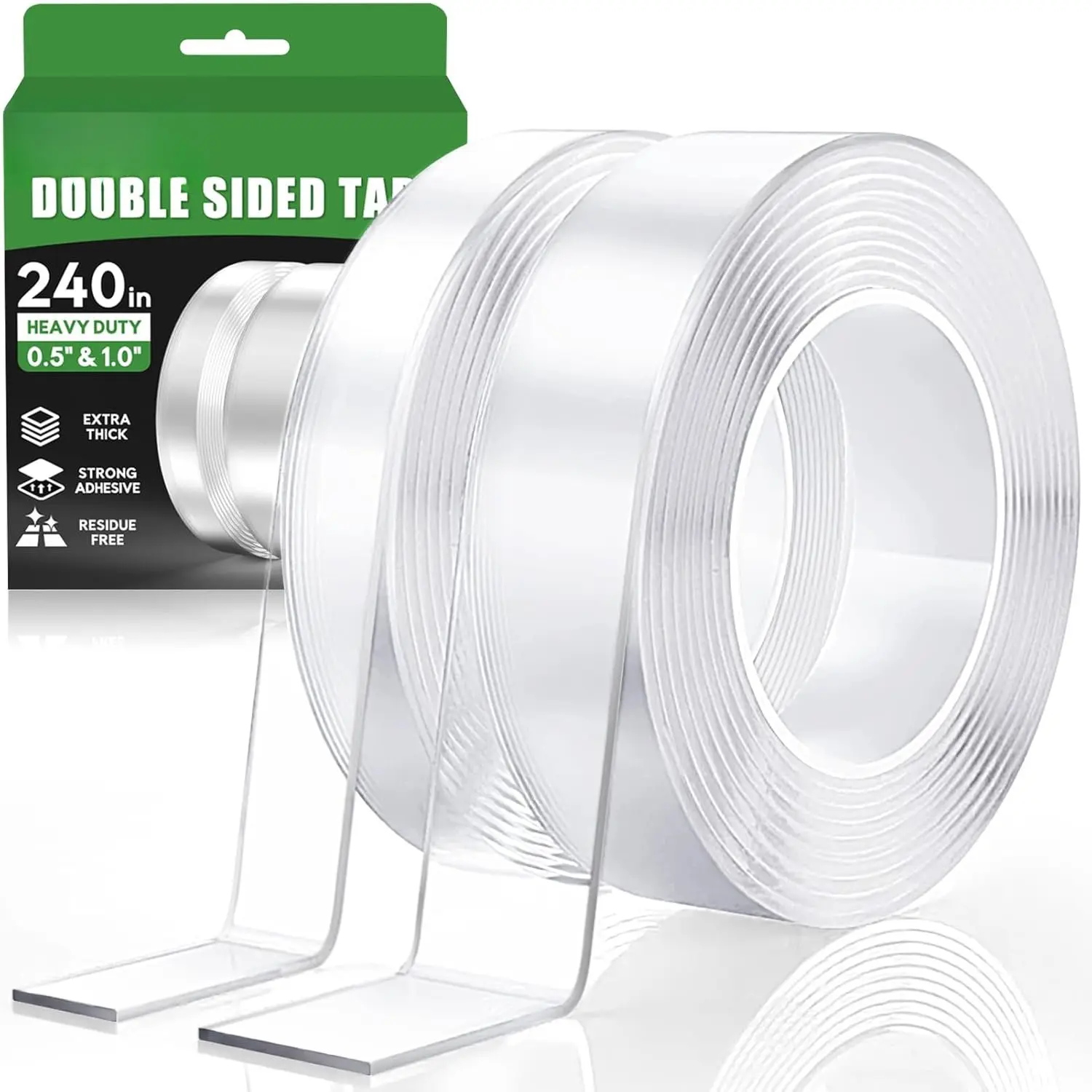Extra  Double Sided Tape Heavy Duty - 240" x 1.0" & 0.5" - Removable Two Sided Nano Mounting Adhesive for Wall, Posters, Rug, Picture Hanging - Teacher, Dorm Room, Office & Outdoor Essentials