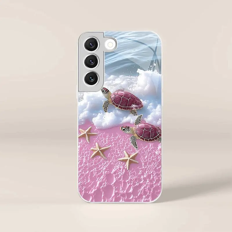 Cute tropical summer vacation phone case, clear coastal island ocean bumper for Galaxy S22 5G — 975