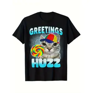 🐱[100% Cotton][Graphic Tee]"Where The Huzz At" Playful Cat Meme T-Shirt – 100% Cotton Unisex Graphic Tee, Fun & Humorous Cat Design, Guaranteed to Get Smiles, Perfect for Cat Lovers, Streetwear Fans, Casual Wear, and Meme Enthusiasts
