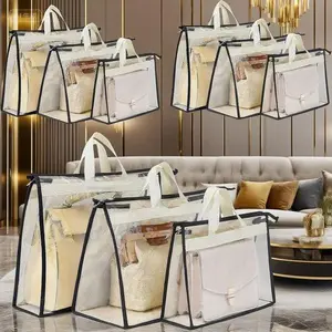 9 Pack Clear Zippered Storage Bags for Handbags, Purse Organizer with Hanging Hook, Dustproof Closet Organizer for Women, Reusable Protective Covers, Transparent Fashion Accessory Storage