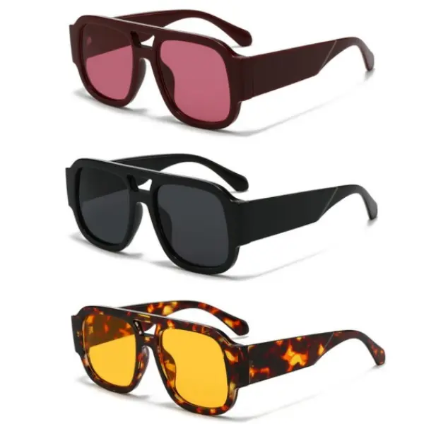 3PCS Oversized Square Aviator Sunglasses for Women Men Retro 70s Glasses Chunky Sun Shades Cute