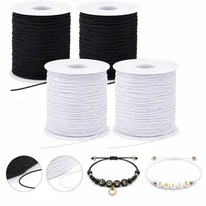 Stretchy String for Bracelets, 4 Rolls 1 mm Sturdy Elastic String Elastic Cord for Jewelry Making, Necklaces, Beading (2 Black+ 2 White)
