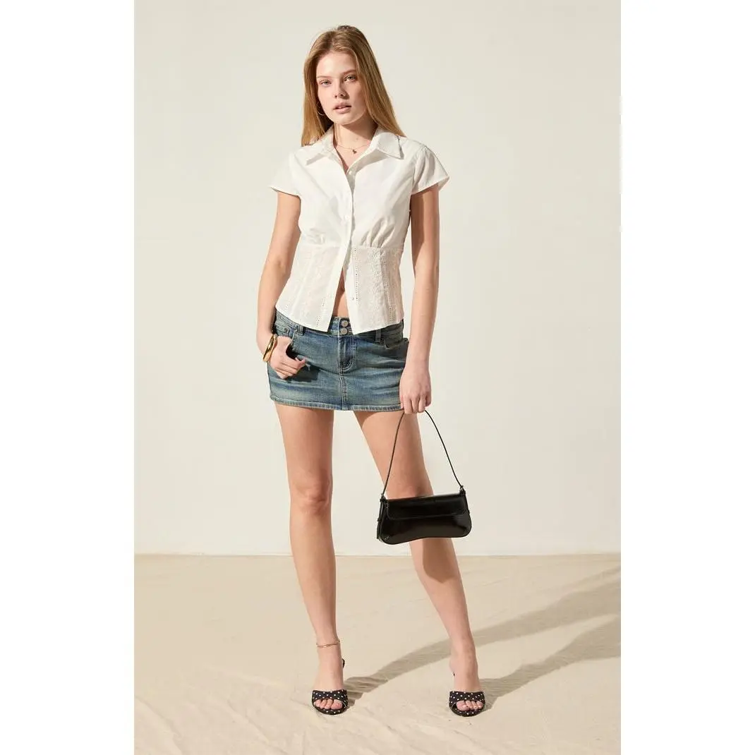 Beverly and Beck Women's Sofia Eyelet Collar Button Up Top Beverly and Beck Women's Sofia Eyelet Collar Button Up Top