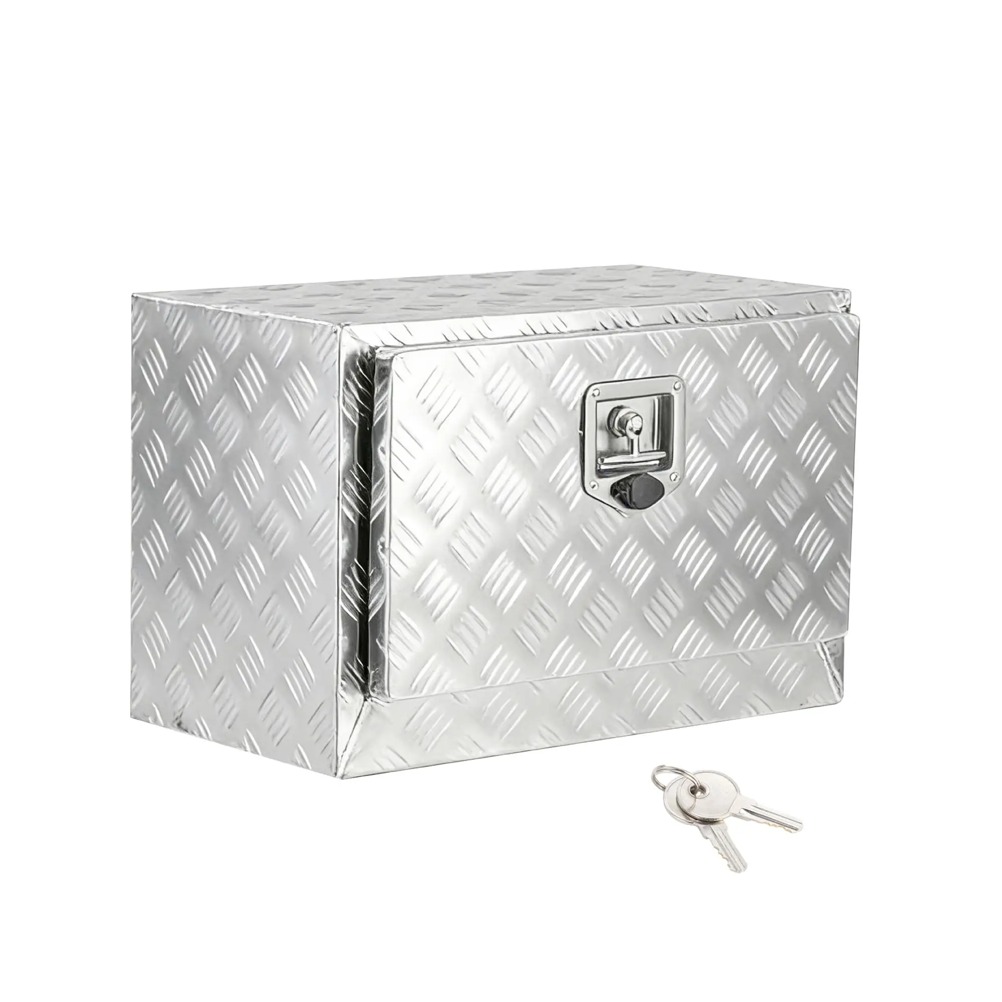 Lockable Aluminum Underbody Truck Tool Box - Diamond Plate, Heavy Duty, Waterproof T-Handle with Keys - Side Opening Storage for Pickup, Trailer, Van, Flatbed - Silver, 24" (610x355x406mm)