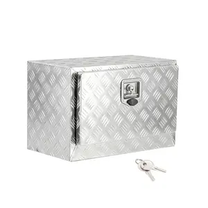 Lockable Aluminum Underbody Truck Tool Box - Diamond Plate, Heavy Duty, Waterproof T-Handle with Keys - Side Opening Storage for Pickup, Trailer, Van, Flatbed - Silver, 24" (610x355x406mm)