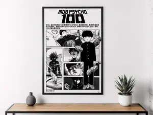 Mob Psych 100 Poster Canvas Print, Anime Wall Art, Japanese Manga Decor, Otaku Gift, Minimalist Home Decor, Shigeo Kageyama Room Ornaments