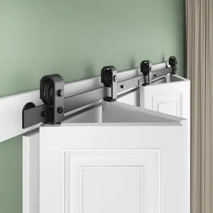 64" Bifold Sliding Barn Door Hardware Kit, 5.3ft Top Mount Bi-Folding Track Kit for Four 15" Closet Pantry Laundry Doors, Smoothly Quietly Black, No Door Included