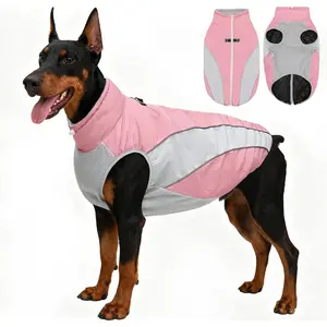 Dog Coats for Large Dogs with Harness Built in, Waterproof Dog Jacket Warm Pet Winter Coat Snowsuit for Cold Weather, Reflective Fleece Windproof Jacket, Pink, U-LDMF02XL
