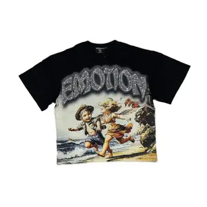 Mixed Emotion Black “Seaside” NoRhinestone Tee – Vintage Oversized Streetwear T-Shirt, Heavy Cotton Unisex Graphic Top 2026