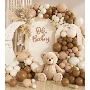 140 count Netural Balloon Garland Arch Kit, 5 10 12 18inch Brown Beige Nude Tan Balloons for Birthday Party Netural Bear  Shower Decorations