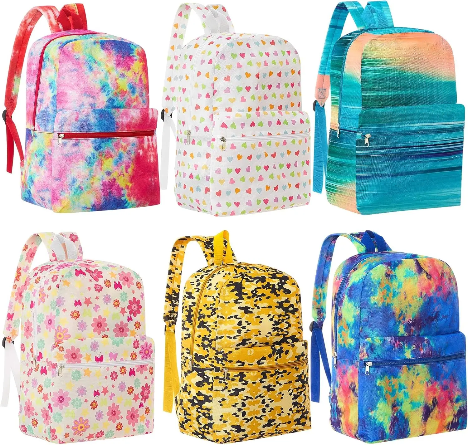 6 Pack 17" Back to School Backpacks Set, Backpack in Bulk Assorted Bookbags for Elementary Middle High School Donations First Day of School Gifts