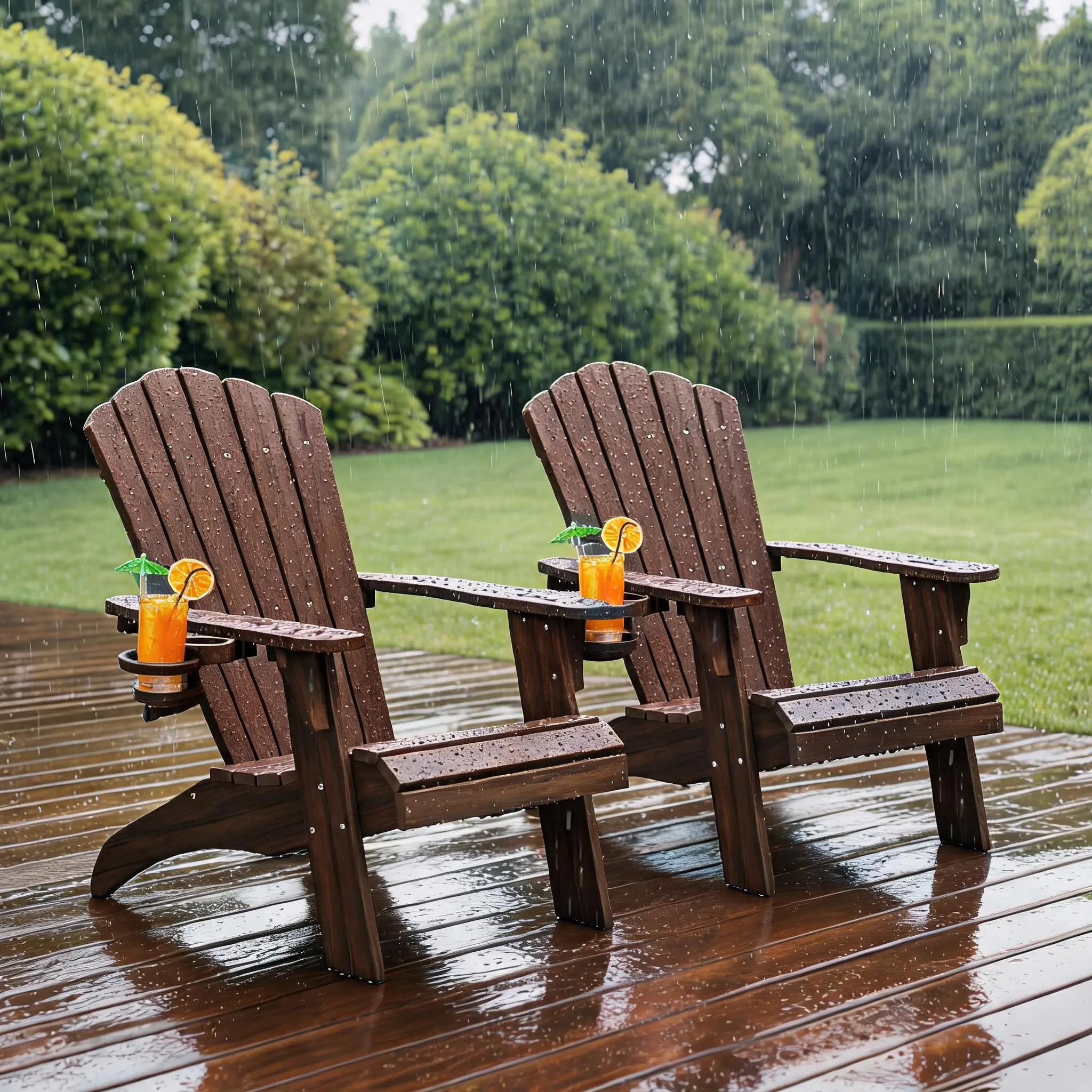 Adirondack Chair 1PC Weatherproof HIPS Outdoor Chairs, wood-textured with cup holder for patios, decks, gardens, fire pits —