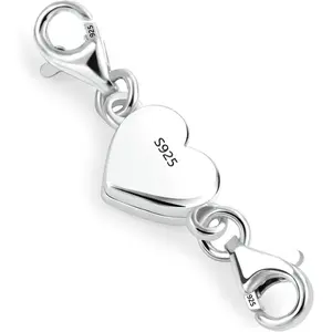 925 Sterling Silver Heart Magnetic Jewelry Clasps Magnetic Necklace Clasps and Closures Sterling Silver Double Bracelet Necklace Lobster Clasp