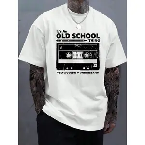 ✨ [Graphic Hoodie]Men's Retro Graphic T-Shirt "It's An Old School Thing" Vintage Cassette Tape Design Short Sleeve Casual Crewneck Summer Tee Trendy Everyday Streetwear Graphic Tee Retro Music Shirt For Men Women Fans Collectors Lovers