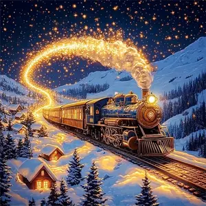Starry Night Golden Train Art Painting Diamond Painting 5D DIY Diamond Painting Kit Full Drill Square Round Diamonds Embroidery Cross Stitch Art Craft Home Wall Decor Art Gift, Handmade Gifts, For Home Handmade Decorative Painting Set
