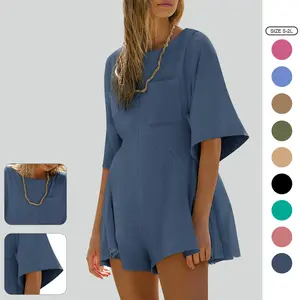 Imily Bela Rompers for Women Spring Outfits Summer Casual Short Sleeve Crew Neck Loose Jumpsuits with Pocket