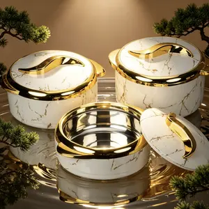 3-Piece Multi-Sizes Stylish Stainless Steel Insulated Food Bowls Set - With Tight-Sealing Lids, Marble Look, 2.6/2.1/1.6 qt, For Hot/Cold Food, Serving Salads & Dining Occasions outdoorfun
