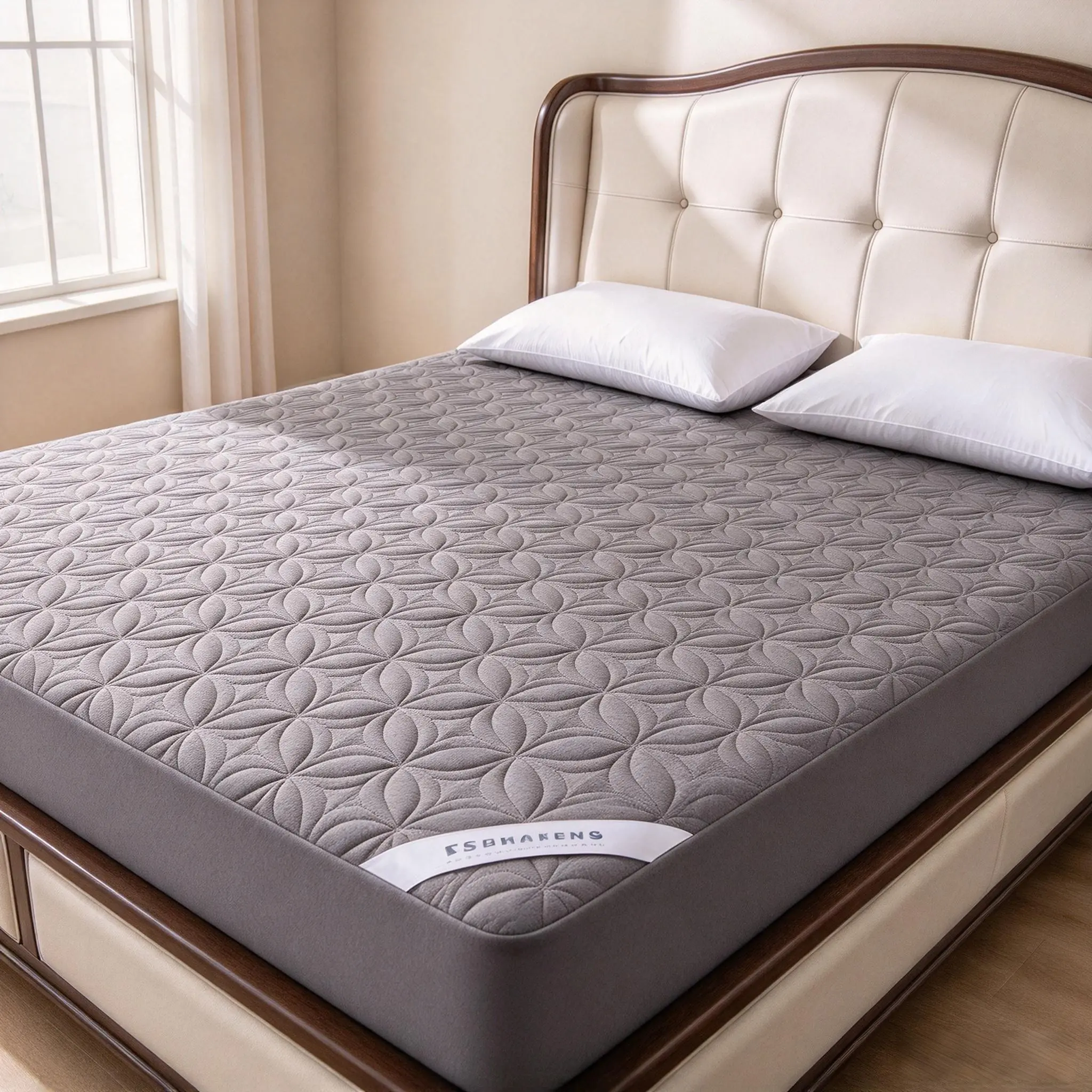 Cooling Mattress Protector – Gray, Waterproof & Breathable Mattress Cover with Elastic Sheet, Thick Luxury Comfort, Deep Pocket, Skin-Friendly & Machine Washable for Home & Bedroom quilted
