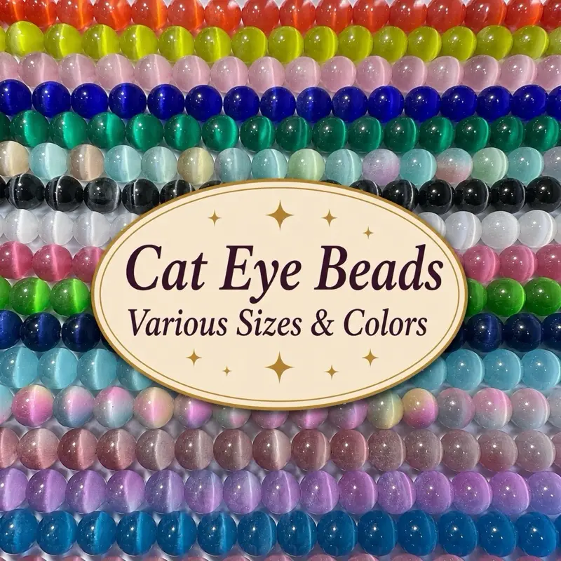 Cat Eye Glass Bead Strands 6mm, 8mm, and 10mm DIY Bead Strands | Cat Eye Beads in Assorted Colors and Sizes for Crafting High-Shine Smooth Finish for Bracelets, Necklaces, Earrings, and Crafts