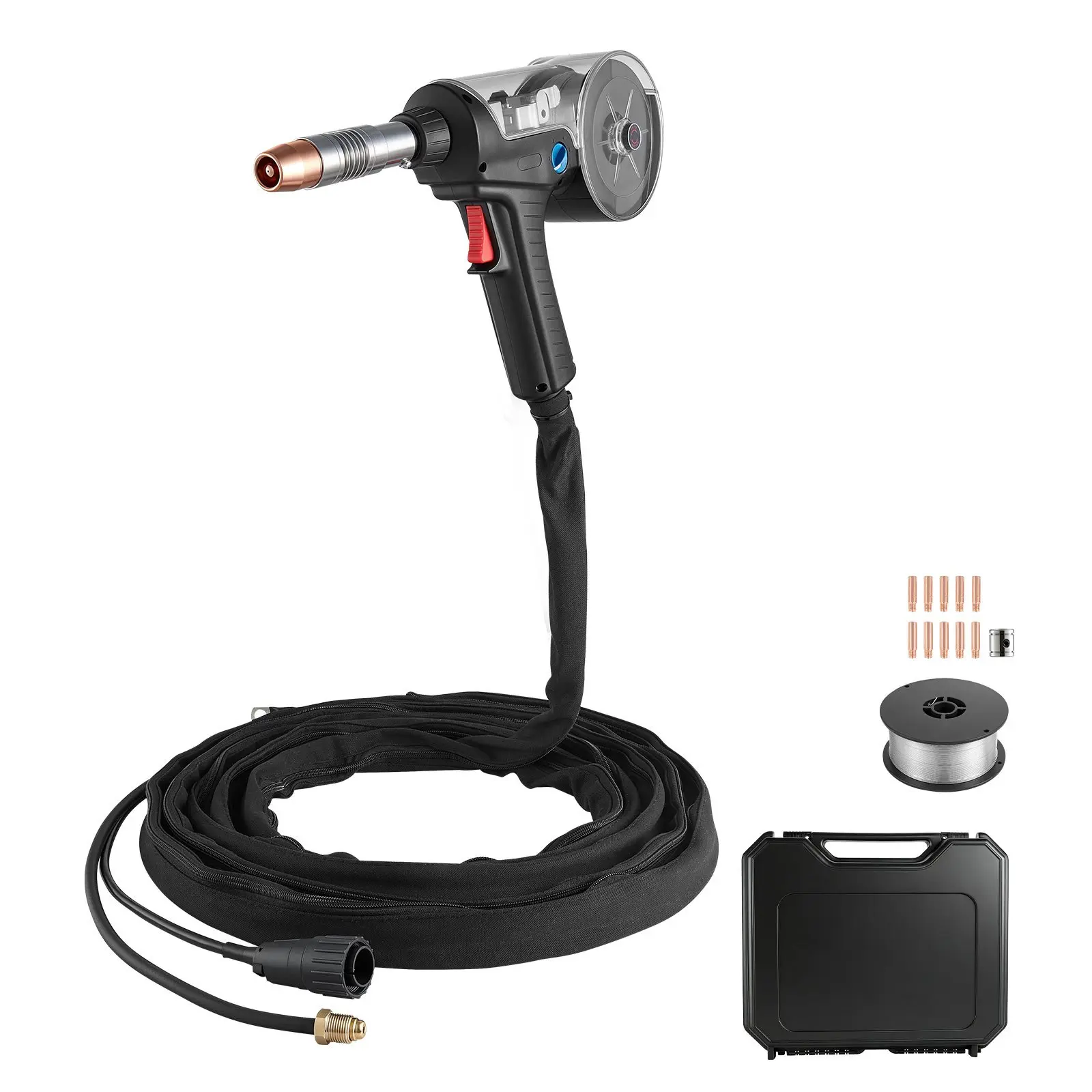 【Father's Day Gift】VEVOR 160Amp Spool Gun (Miller Spoolmate 200 Series 300497 Replacement) with 20 ft Pure Copper Cable, Ergonomic Handle, Wire Visibility, Heat Resistance, High Conductivity, 11PCS MIG Tips, ER4043 0.035" Aluminum MIG Wire & Toolbox, Mig