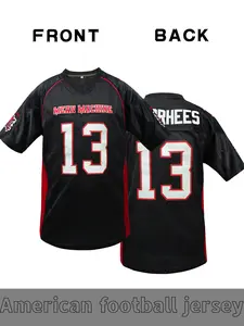 Men's retro American football jersey, Mean Machine Crewe # 18 # 23 # 13 embroidered jersey black and red color scheme, suitable for casual, street style, movie fans, and rugby enthusiasts, both male and female