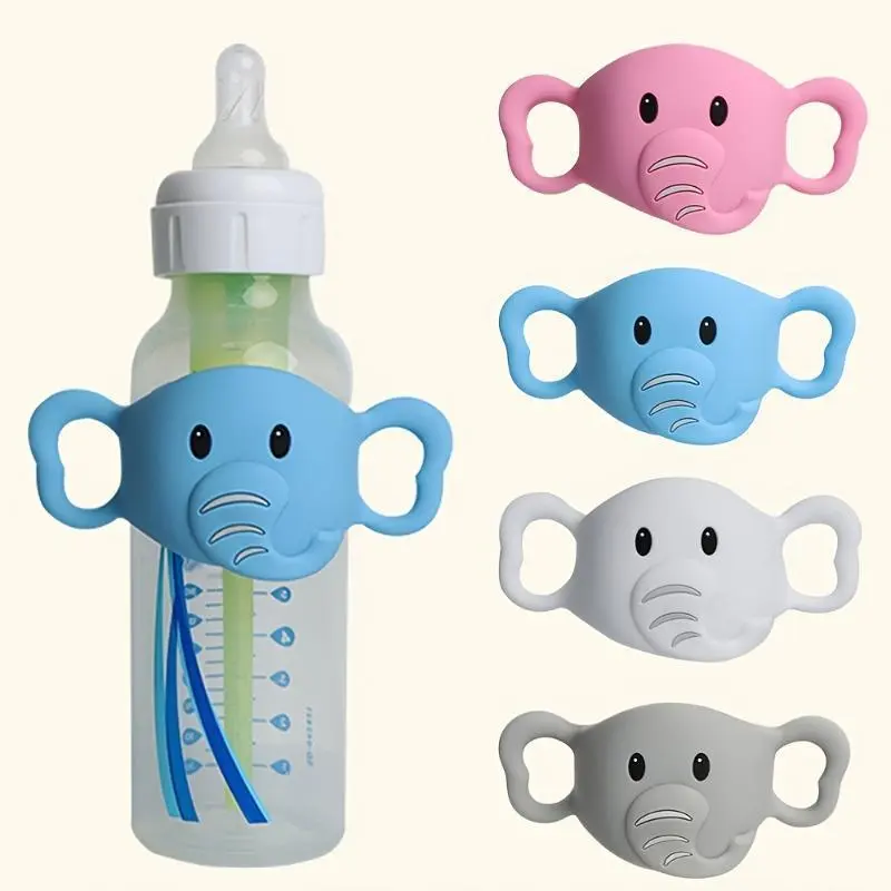 Cute Elephant Silicone Bottle Sleeve with Handles - Anti-Drop Protective Cover for 8oz PP Baby Bottles, Durable Baby Accessory, Baby Items