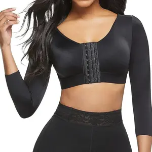 Women's Plus-Size Shapewear & Sports Bra — Featuring Push-Up Support, Compression Sleeves, and Posture Correction; Front-Closure Seamless Bodyshaper, available in Black Lace or Zipper styles; Crafted from simple, versatile nylon fabric