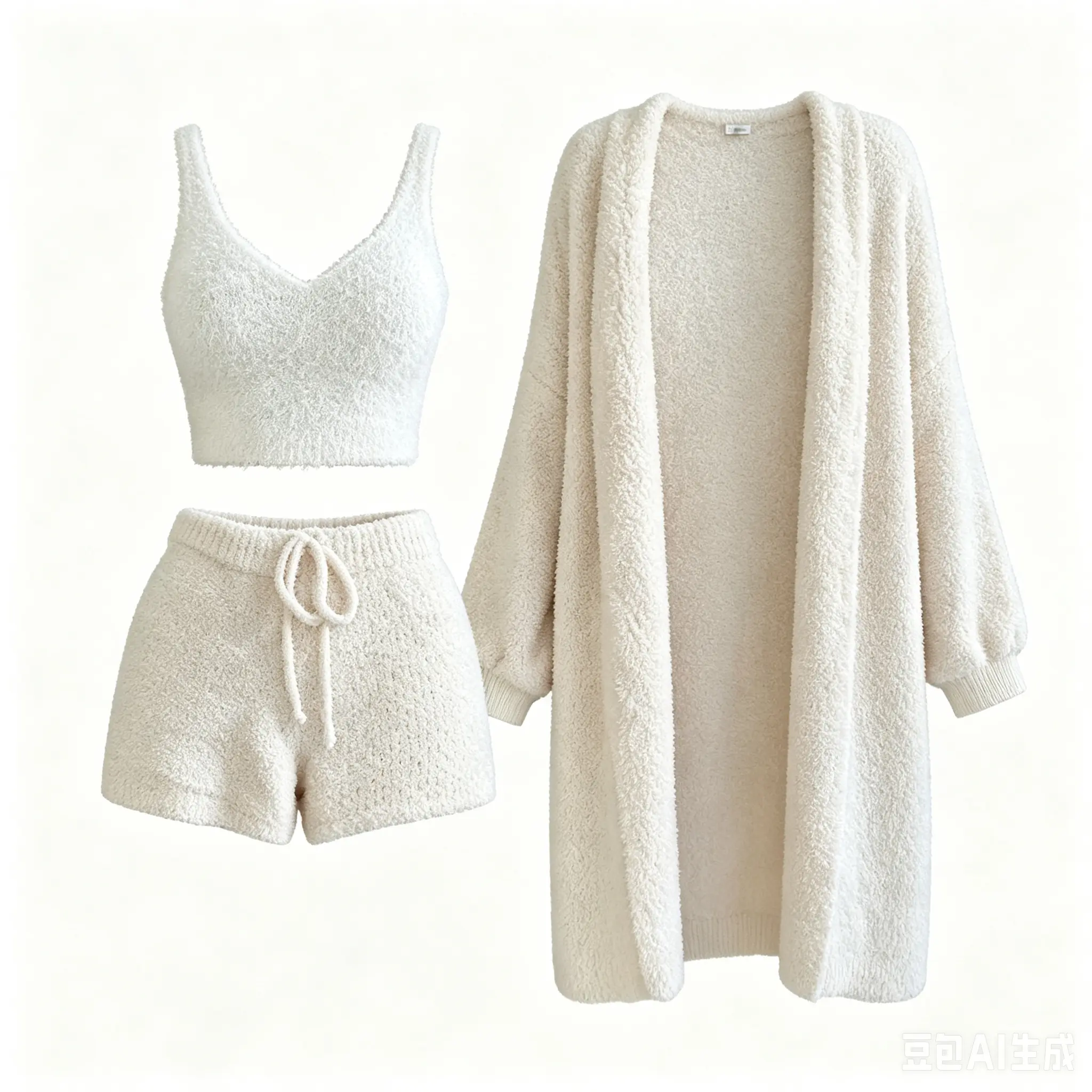 Women's Velvet 2-Piece Pajama Suit, Longsleeves Crop Tank Top & Drawstring Shorts, Comfortable Loungewear Nightwear Clothes