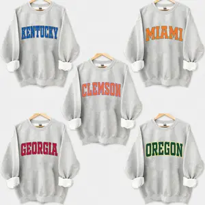 Custom College Team Sweatshirt – Ash Grey, Vintage Distressed Varsity Style, Choose Any School, Game Day Outfit, Gift for Fans, Menswear & Womenswear
