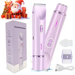 Bikini Trimmer for Women, Electric Shaver and Razor Rechargeable 2-in-1 Body and Facial Epilator, Dual Heads for Painless Trimming of Pubic Hair, Face, Underarms and Legs, Summer Gift；New Year, and Valentine's Day. Christmas gift