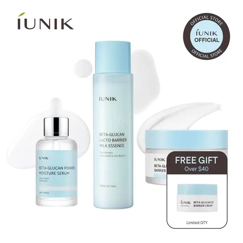 [IUNIK Official] Beta Glucan Repair & Hydration Set | Serum + Lacto Barrier Milk Essence + 3X Barrier Cream | Intensive 3-Step Barrier Repair Routine | Korean Skincare, K-Beauty