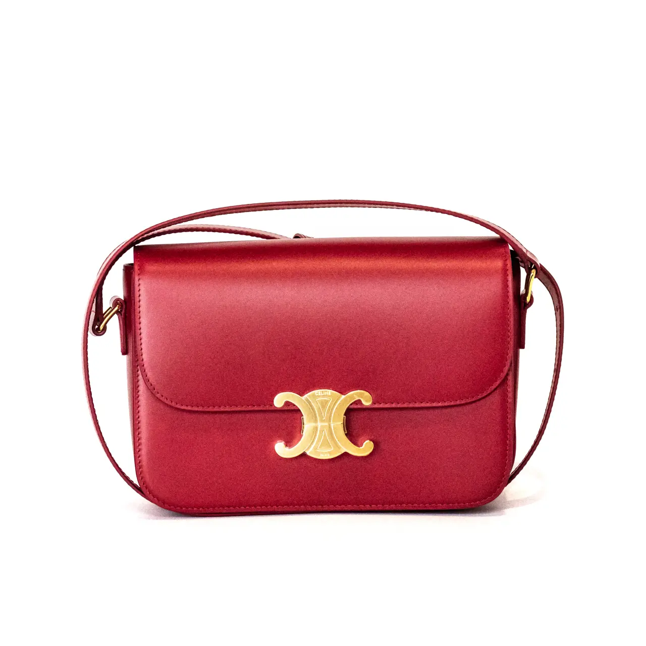 Pre-owned Celine Shiny Calfskin Leather Crossbody Bags Classique Triomphe Bag Red – Shiny Calfskin, Like New