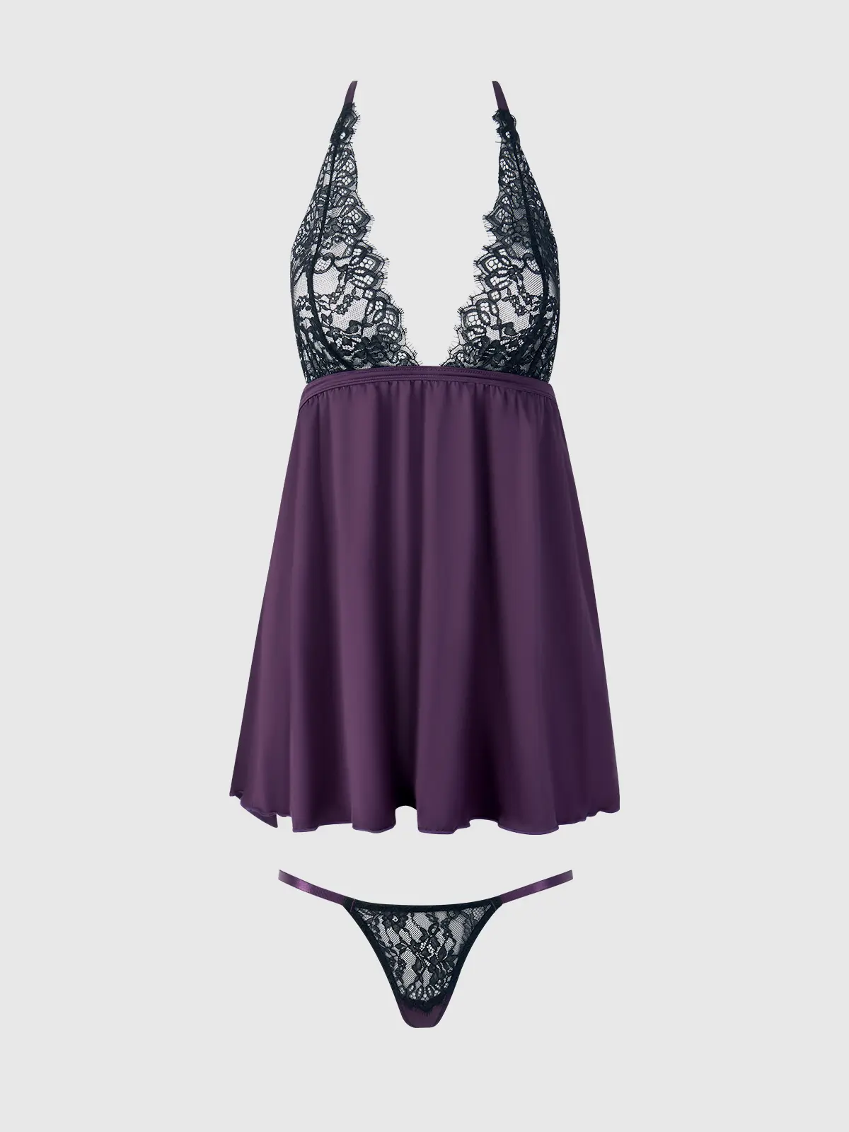 JOCELYN LACE & SATIN DROP OFF BABYDOLL & G-STRING SET