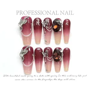 Press On Nails - Handmade Medium Length Glossy Nails with 3D Charm, Easy Gel Nail Polish, Includes Storage Box & Additional Nails