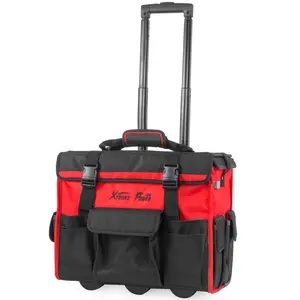 XtremepowerUS Rolling Tool Bag 18" With Wheels Portable Storage Organizer Heavy-Duty Polyester 600 Denier Water-Resistant Jobsite Tote Bag