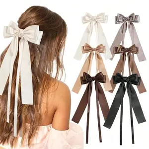 Set of 8-Soft Bow Hair Clip with Long Ribbon Accent