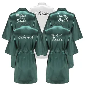 Wedding Party Team Bride Robe With White Letters Kimono Satin Pajamas Bridesmaid Bathrobe YE6522