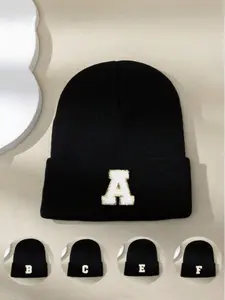 Y2K Unisex Letter Beanie Hat, Knitted Winter Hat, Winter Custom Pure Color Knit Cap, Casual Loose-Fitting Outdoor Warm Hat, All Seasons Cold Weather Accessory