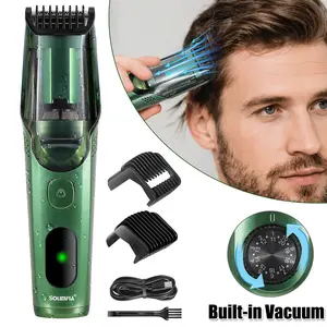 Cordless Men's Vacuum Beard Trimmer Rechargeable Mustache Trimmer IPX6 Waterproof Electric Beard Trimmer Electric Shaver Vacuum Clipper for Mustache Sideburns and Stubble