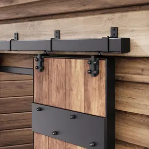 8FT Exterior Sliding Barn Door Hardware Kit, Black Weather-Resistant Steel Box Rail Track, 450lb Capacity, Wall Mount System for Outdoor Use, Fits Single 48in Door