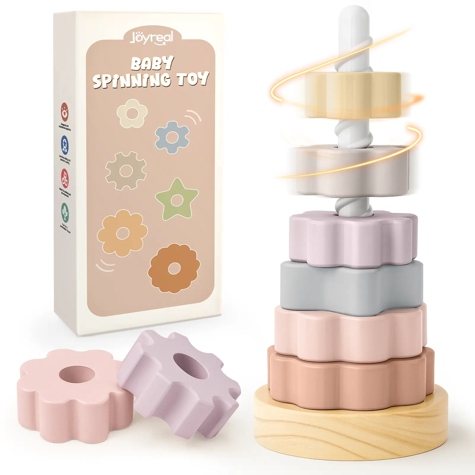 Joyreal Wooden Spinning Stacking Toys, Neutral Ring Stacker Montessori Toys for Toddlers,Easter Christmas Birthday Gifts for Boys Girls summerwins