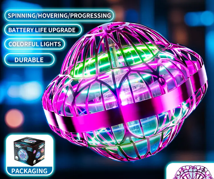 Hover Orb Flying Ball Toy - Mini Drone with Magic Controller, 360-Degree Rotating Boomerang Spinner UFO, RGB Lights, Automatic Stop, USB Charging, Lightweight Portable Design, Kid-Safe Flying Toy
