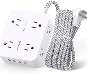 Surge Protector Power Strip - HANYCONY 8 Outlets 4 USB (2 USB C) Charging Ports, Multi Plug Outlet Extender, 5Ft Braided Extension Cord, Flat Plug Wall Mount Desk Charging Station for Home Office ETL