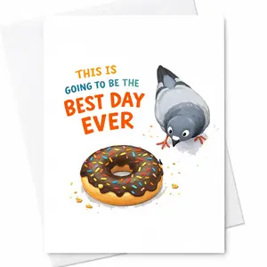 Funny Pigeon Donut Birthday Greeting Card C-336