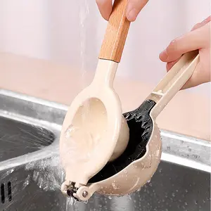 1pc Large Manual Lemon Squeezer - Double-Layer, Wooden Handle, Metal Citrus Juicer for Kitchen & Dining