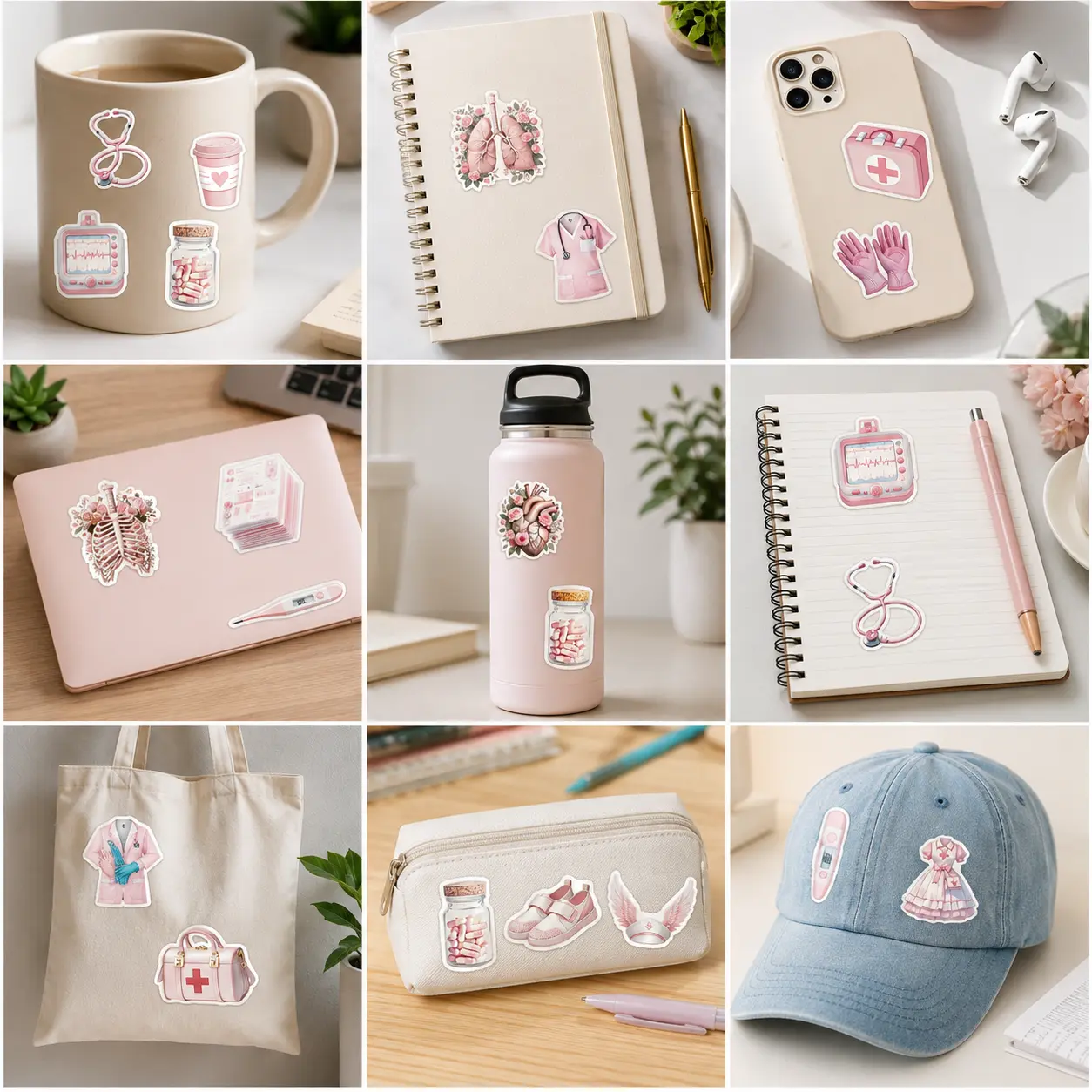 50 Pink Medical Decals Sticker Pack | EMT EMS Student Accessories | Cute Study Gear Decoration