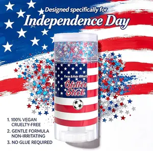 4th of July Glitter Stick, Red White and Blue Glitter Gel for Face, Body & Hair, Long-Lasting Cosmetic Makeup for All Skin Types, Fourth of July Face Paint (Style A)